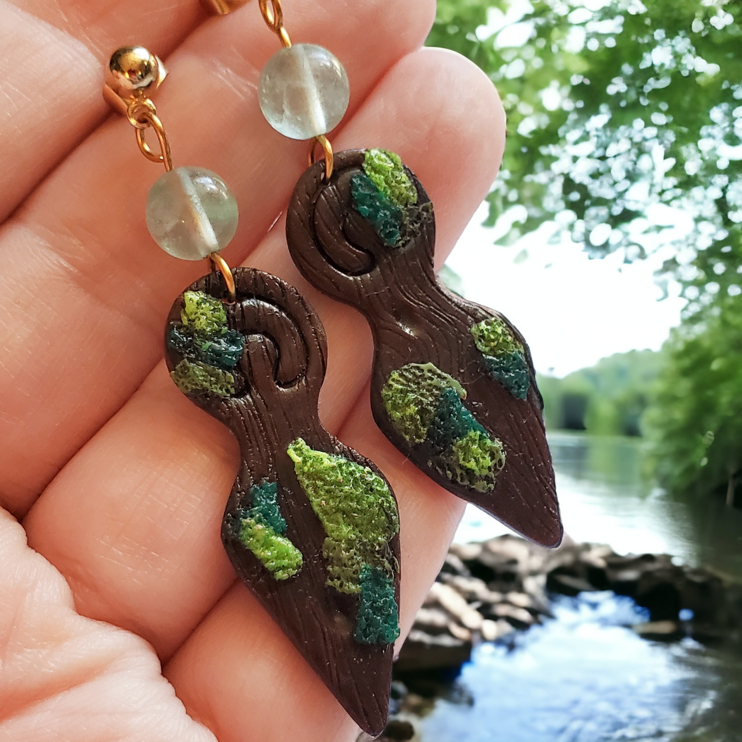 Forrest Goddess Mossy Dryad Fluorite Earrings