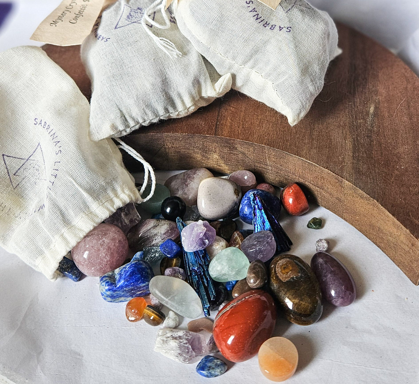 Mystery Crystal Confetti Bag (9 oz) – Mixed Tumbled Stones, Raw Crystals & Surprises | Intention Bag of Healing Gems by Sabrina’s Little Witchy Things