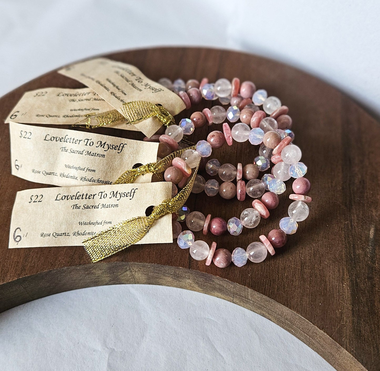 Loveletter To Myself - Rhodochrosite, Rhodonite, Rose Quartz and Glass Bracelet