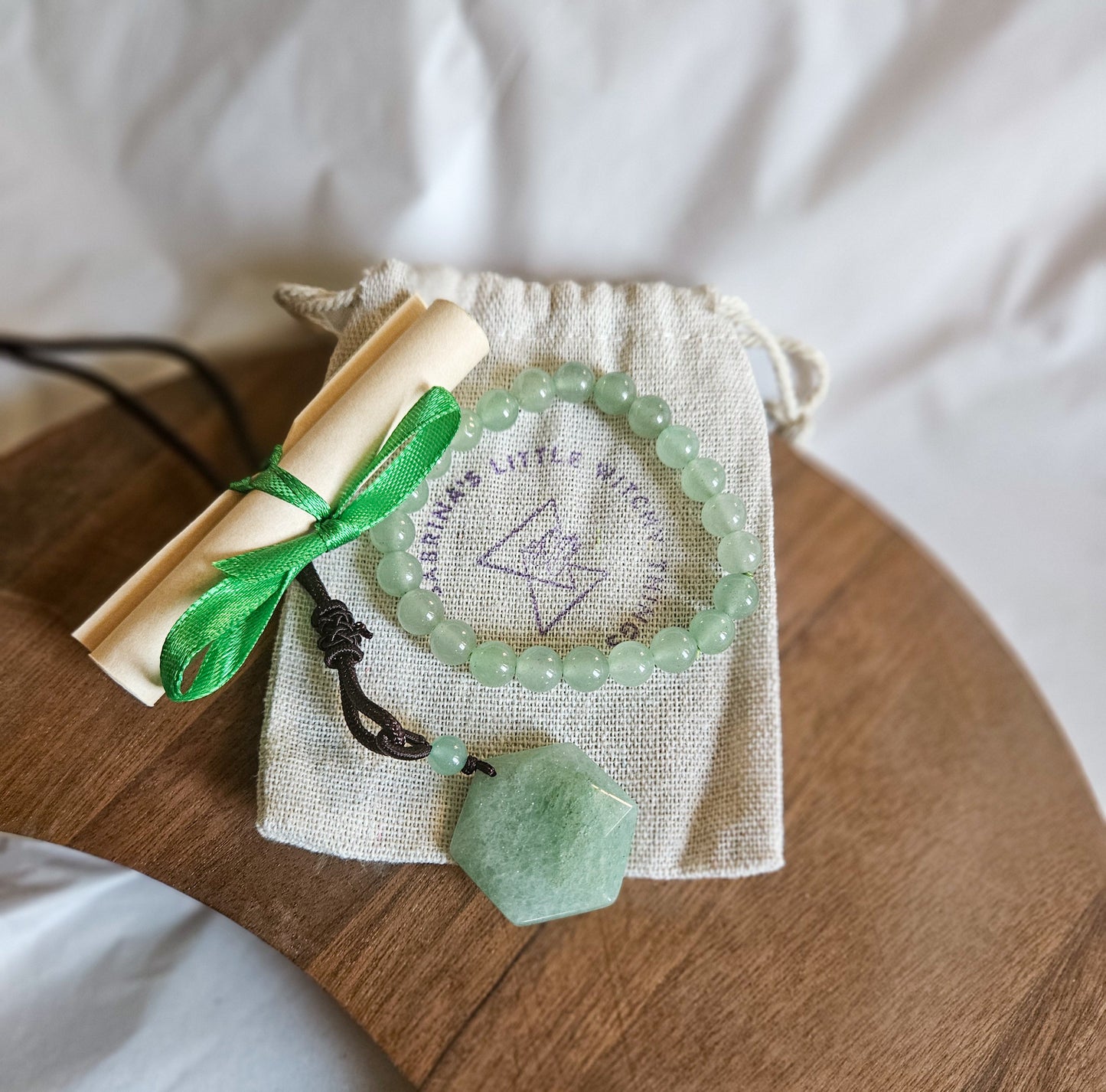 Luck Dragon Crystal Spell Bag – Green Aventurine Necklace and bracelet