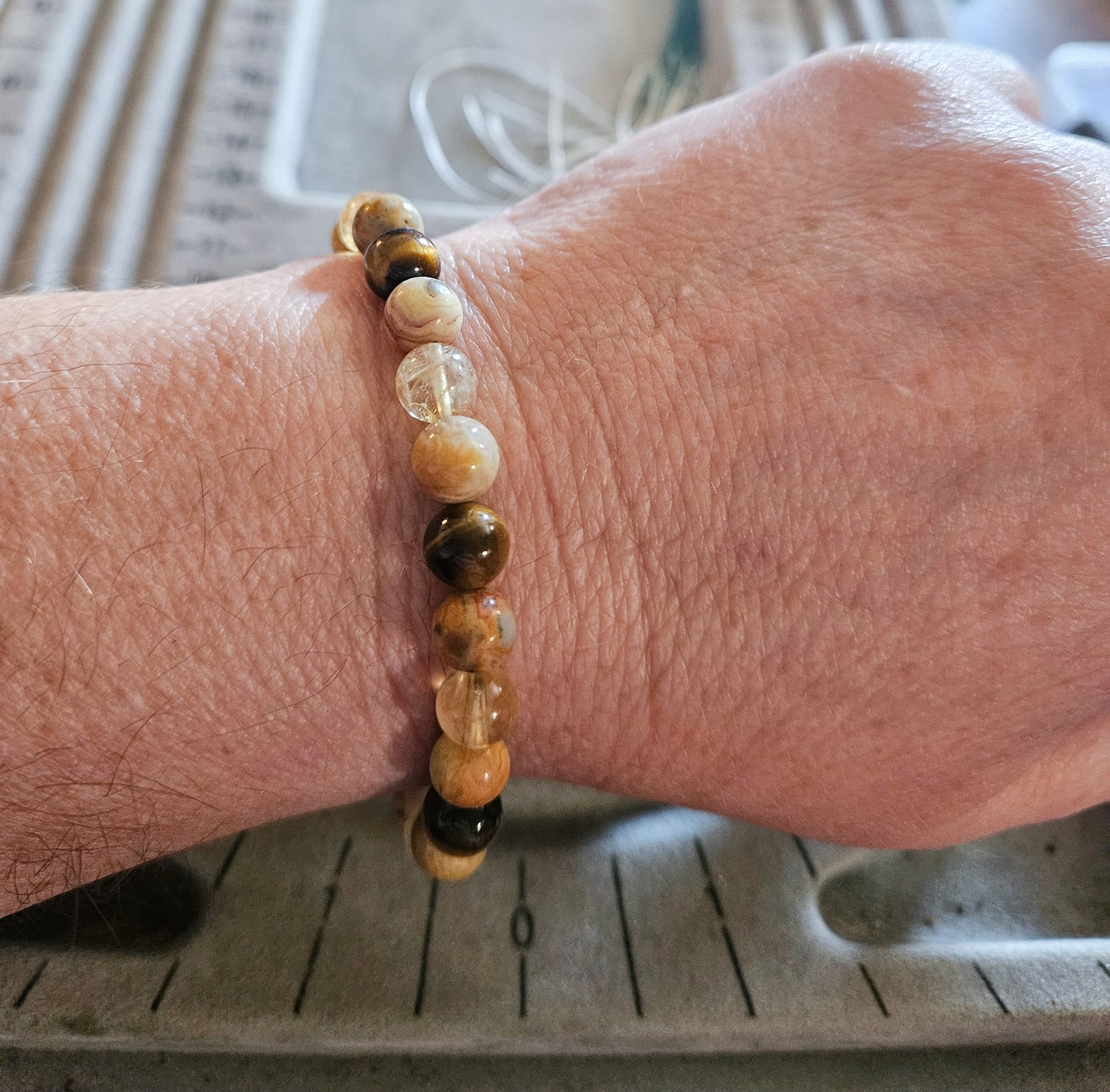 Golden Warrior – Crazy Lace Agate, Citrine & Tiger’s Eye Bracelet (Size-Inclusive)