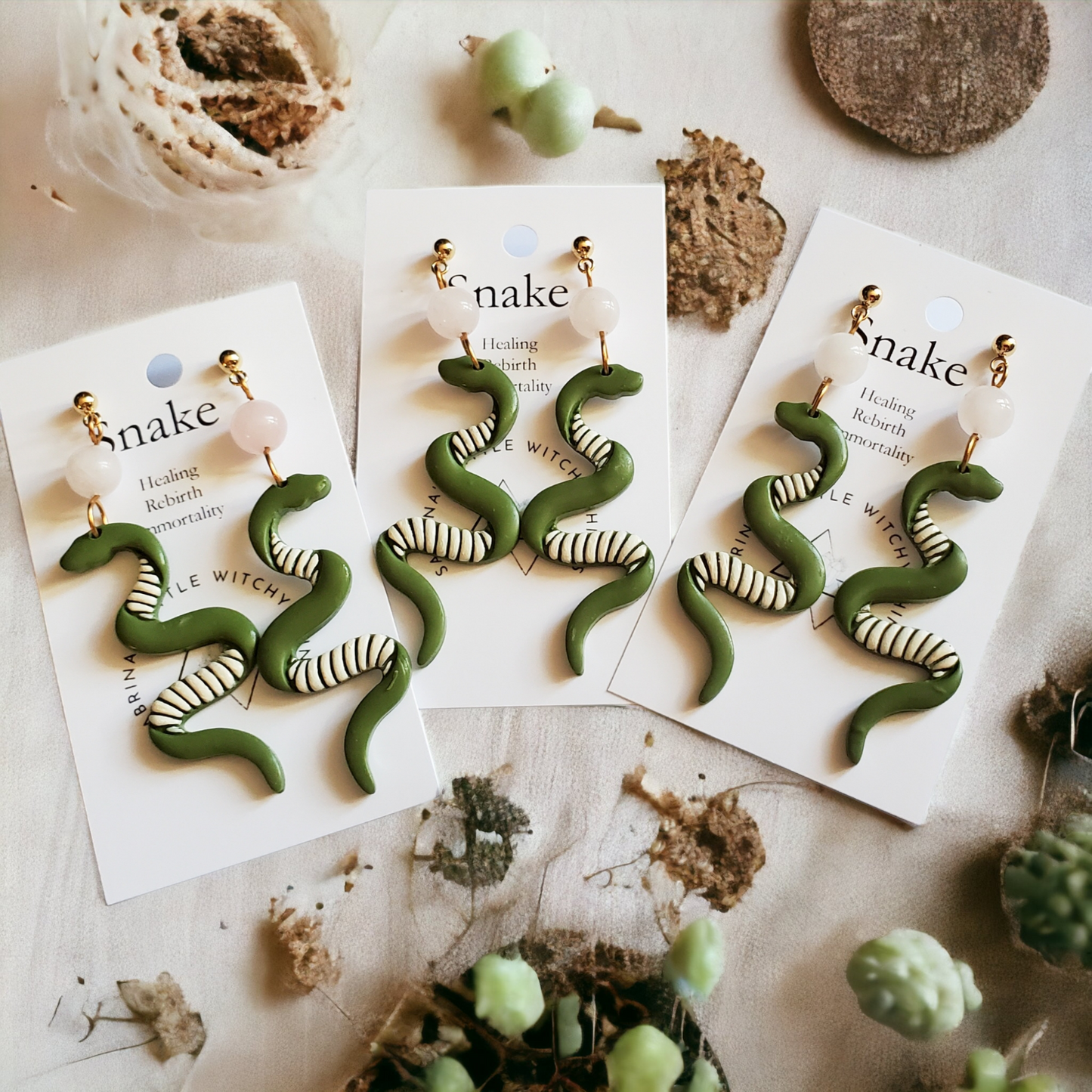 Sage Green Snake Earrings