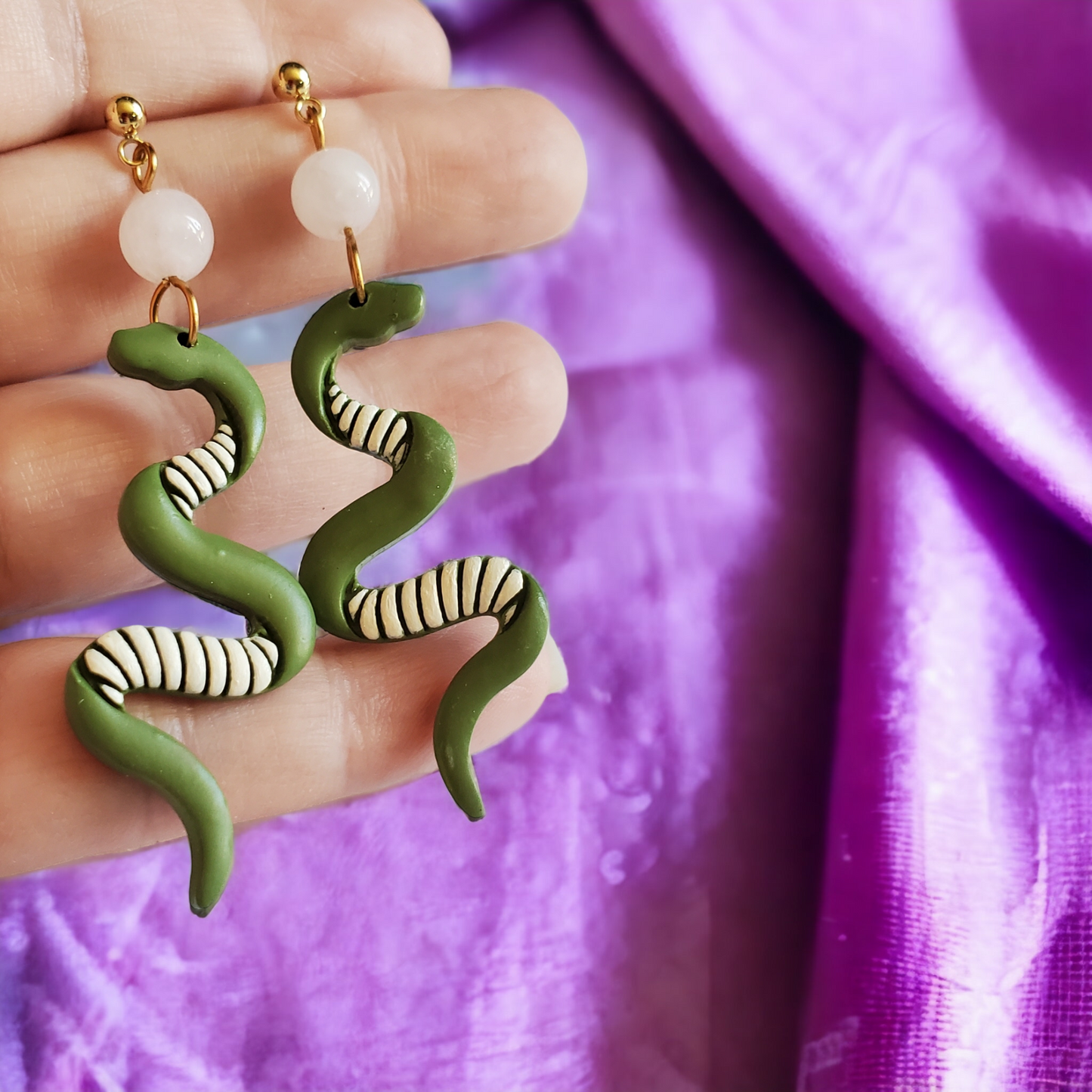 Sage Green Snake Earrings