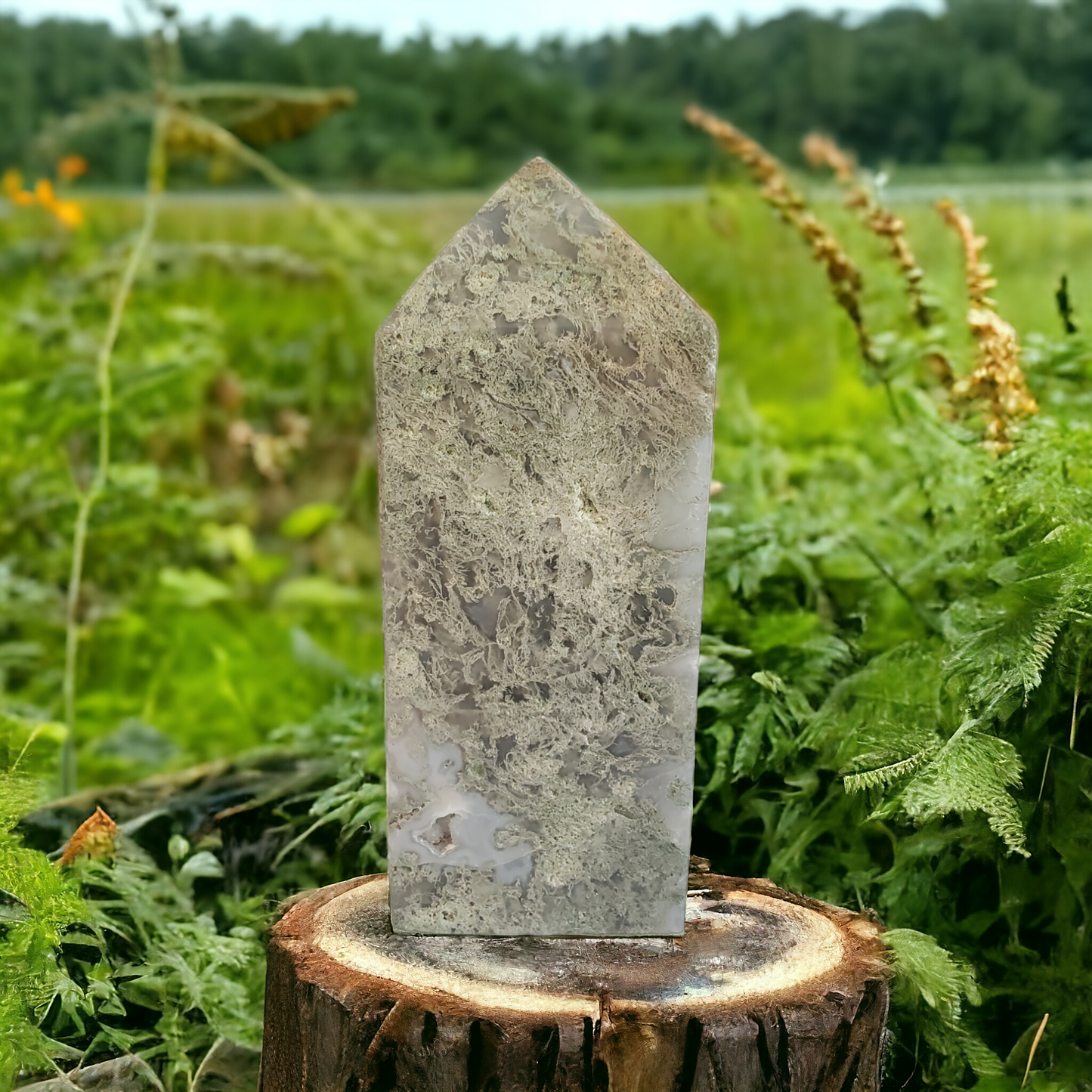 Moss Agate Crystal Tower 1
