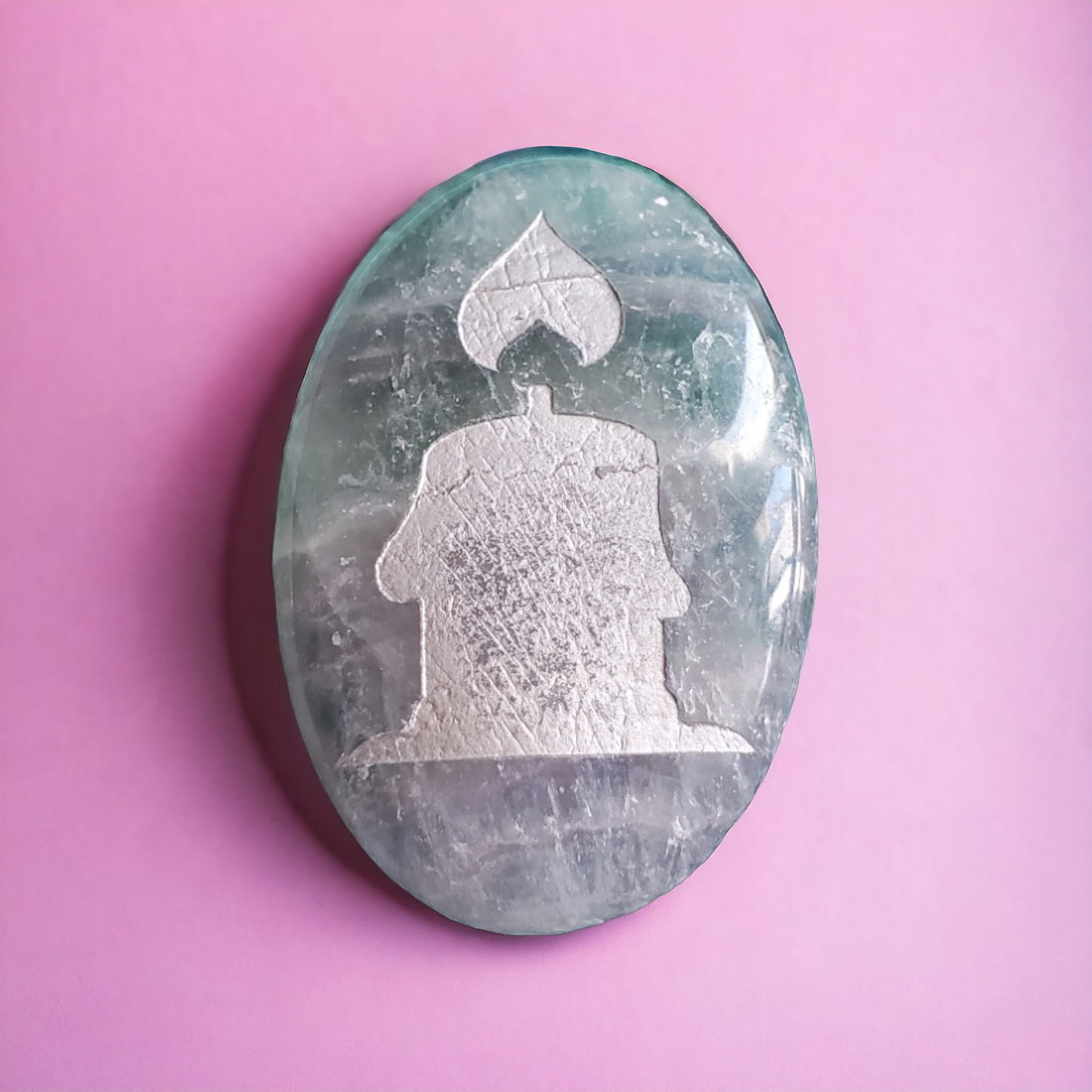 Fluorite Crystal Palmstone with Etched Candle