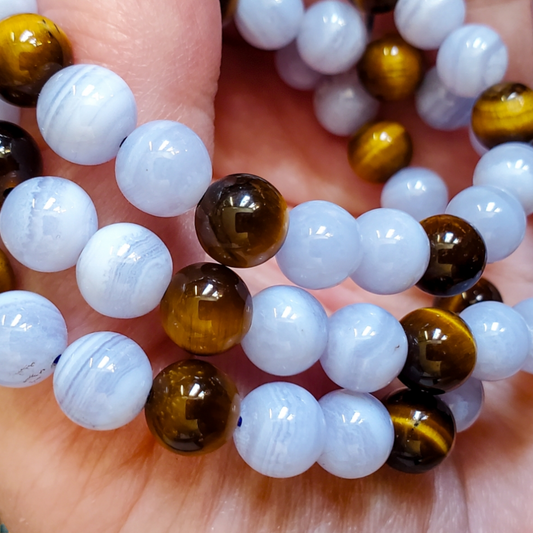 Blue Lace Agate and Tigers Eye Bracelet