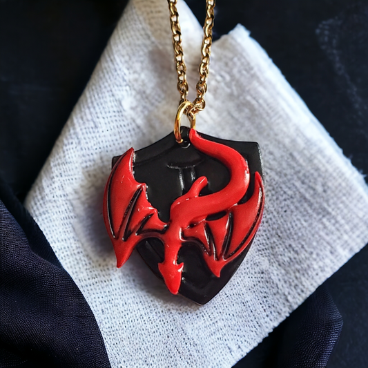 Gemini Zodiac Dragon Necklace with Shield