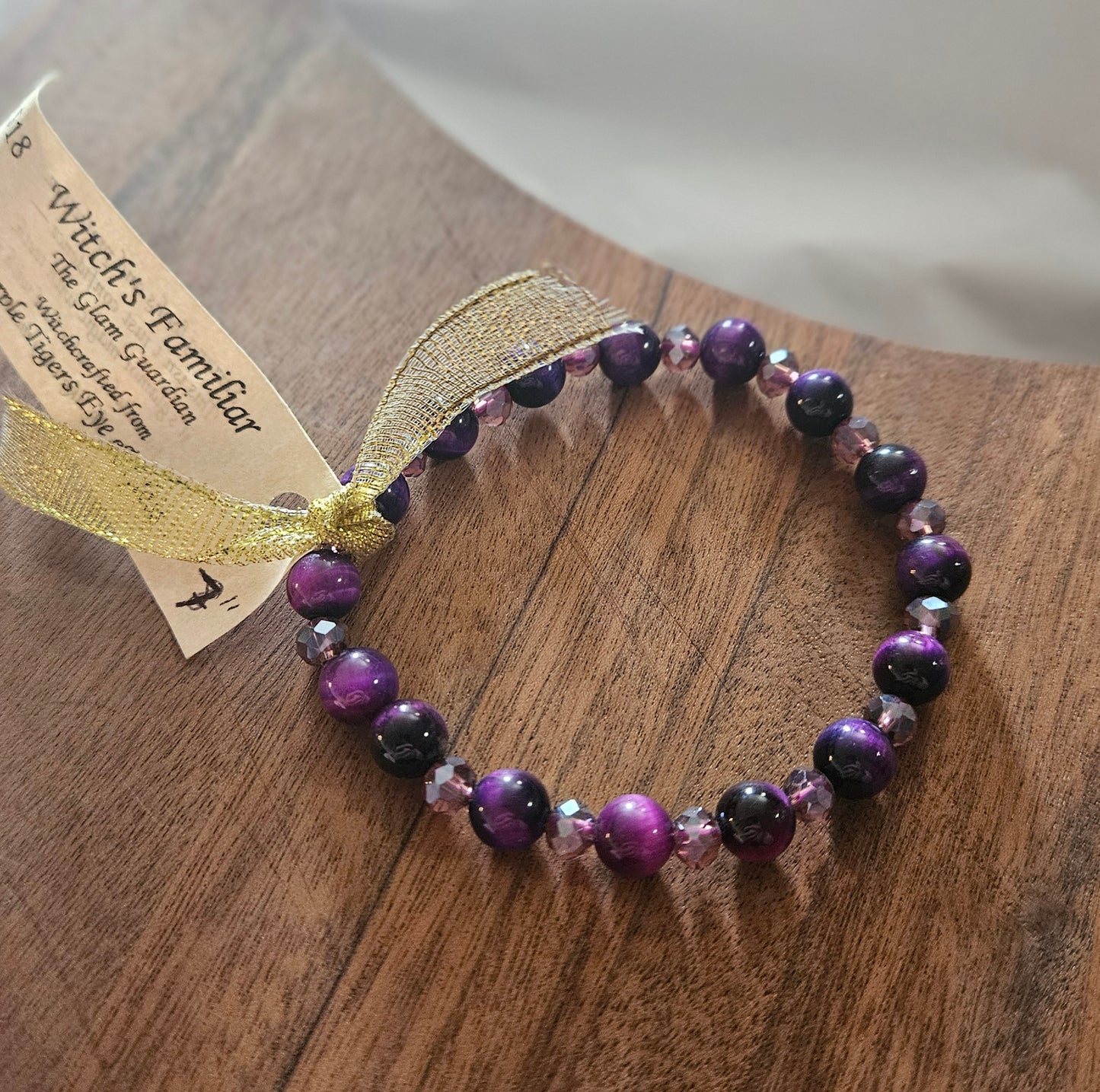 Witch's Familiar – Purple Tigers Eye (dyed) and glass Bracelet