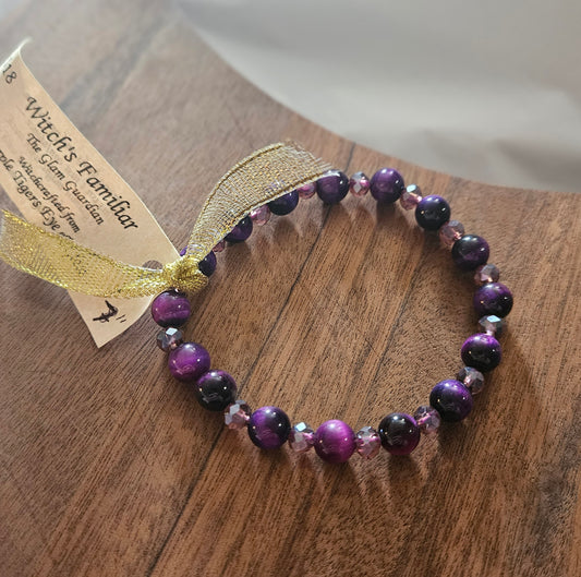 Witch's Familiar – Purple Tigers Eye (dyed) and glass Bracelet