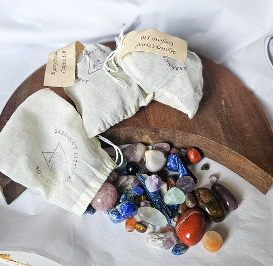 Mystery Crystal Confetti Bag (9 oz) – Mixed Tumbled Stones, Raw Crystals & Surprises | Intention Bag of Healing Gems by Sabrina’s Little Witchy Things