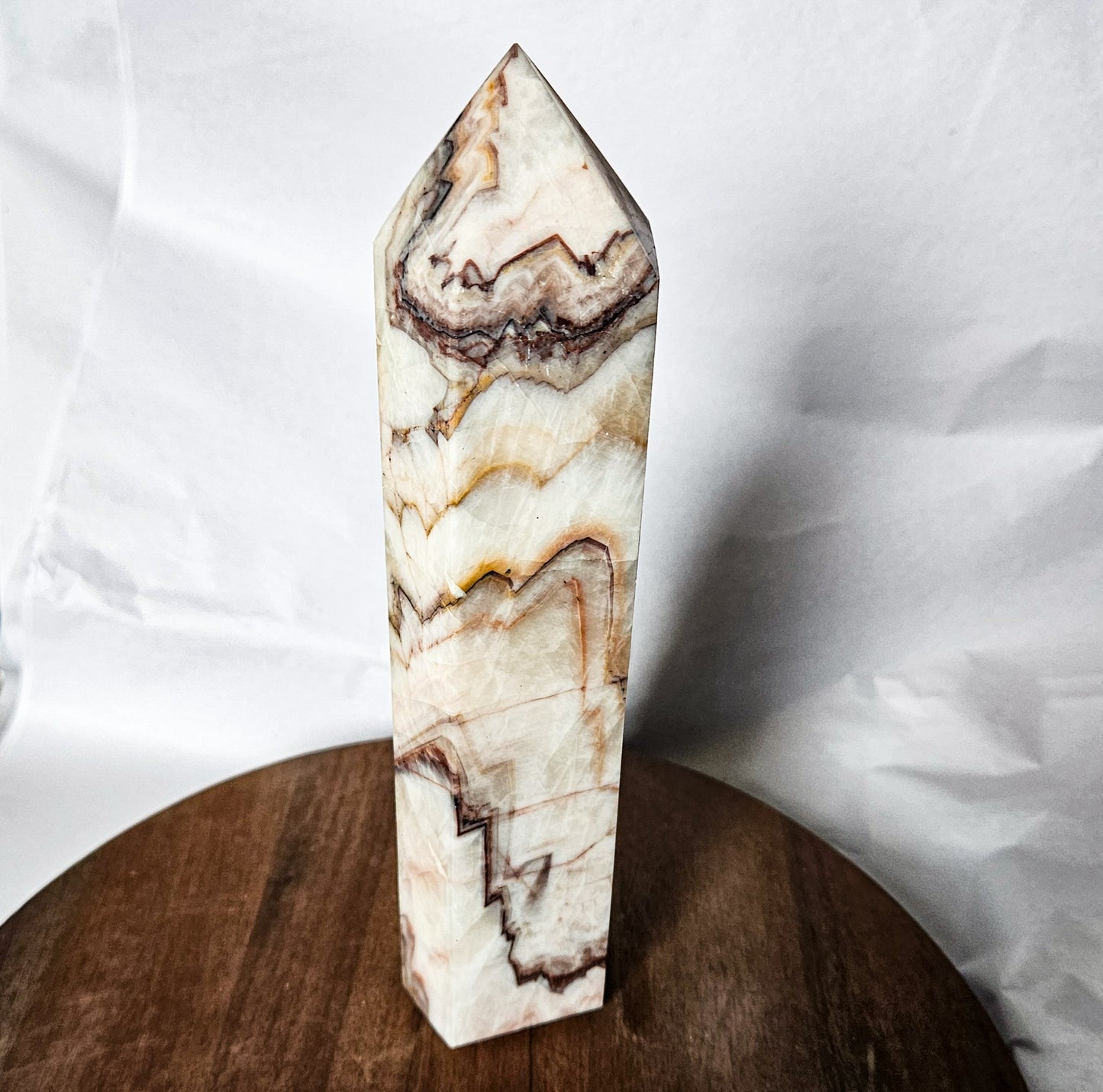 Banded Red Calcite Tower (1 lb 12 oz, 8") – Crystal Point for Vitality, Motivation & Grounded Passion | Polished Calcite Generator for Energy & Home Decor