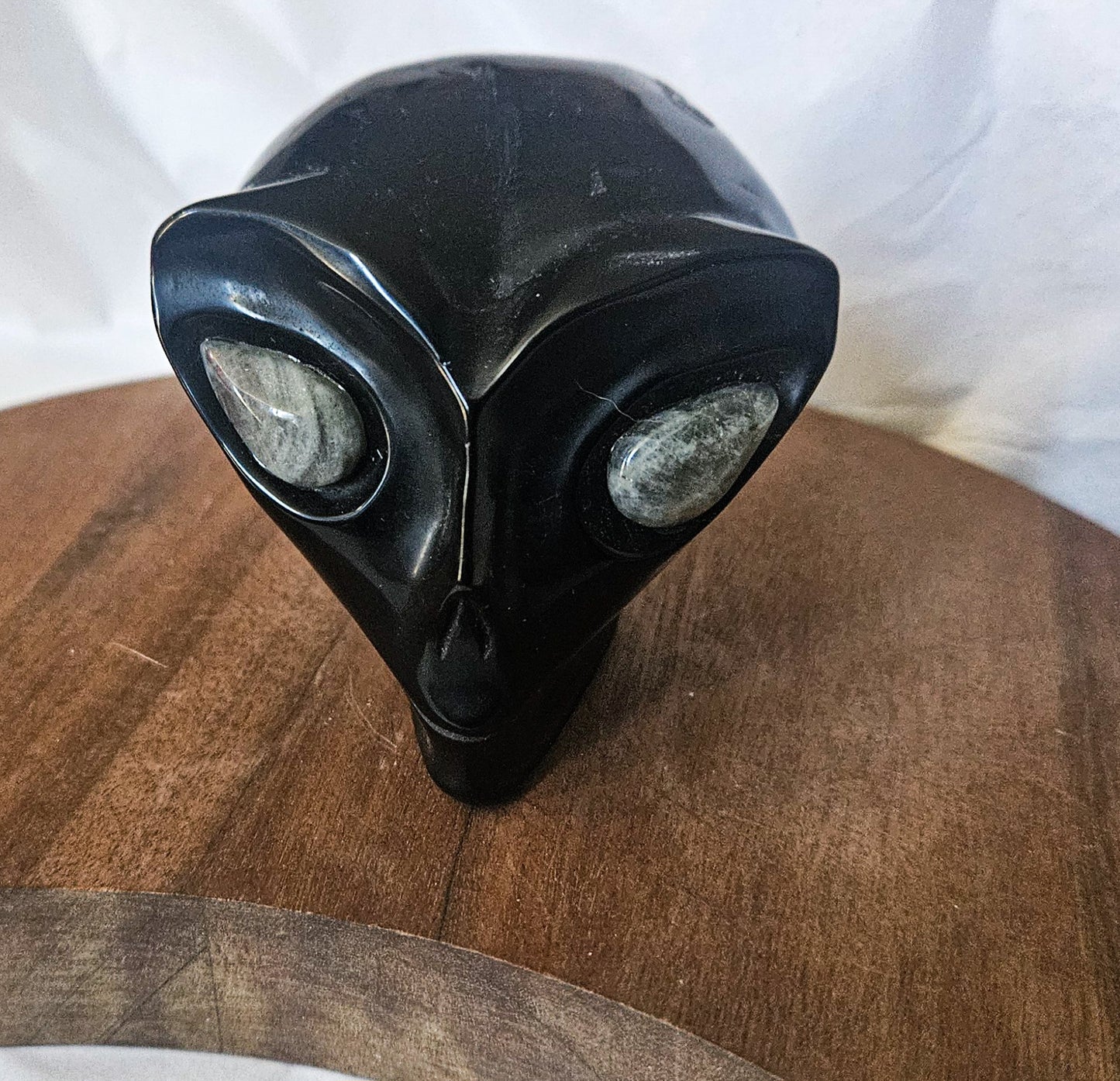 Large Obsidian Alien Head with Labradorite Eyes