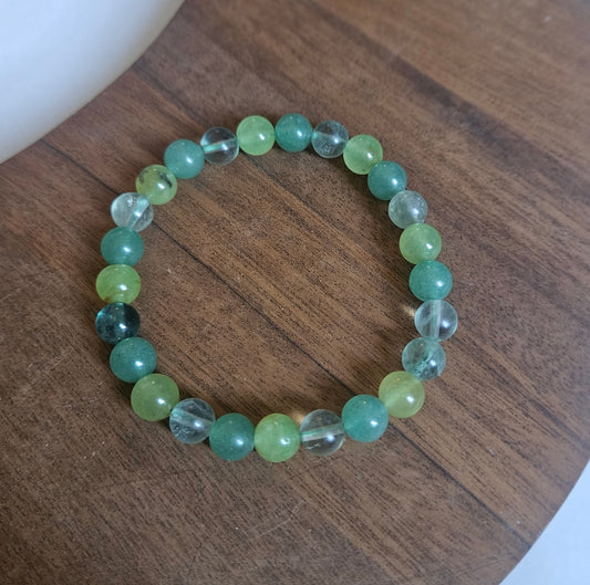 The Healer’s Lantern – Green Crystal Bracelet with Prehnite, Fluorite & Aventurine