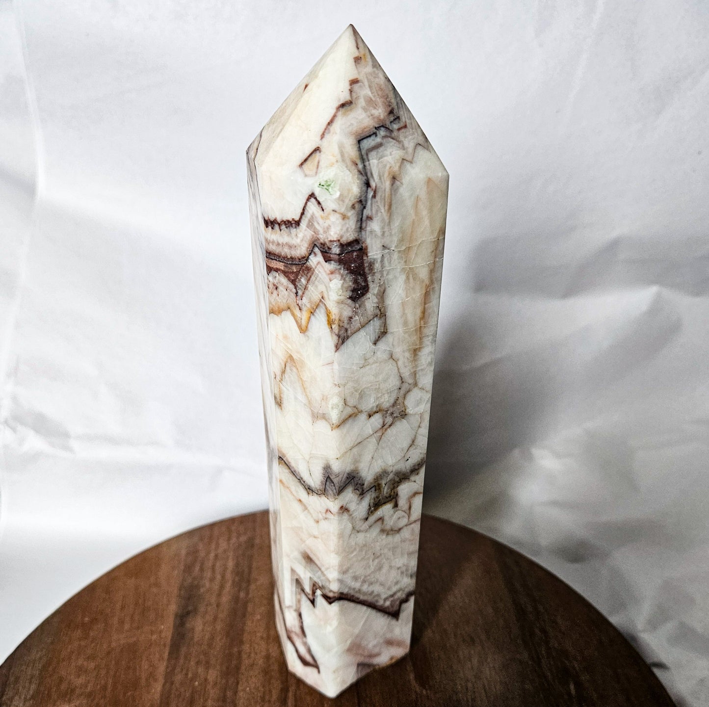 Banded Red Calcite Tower (1 lb 12 oz, 8") – Crystal Point for Vitality, Motivation & Grounded Passion | Polished Calcite Generator for Energy & Home Decor