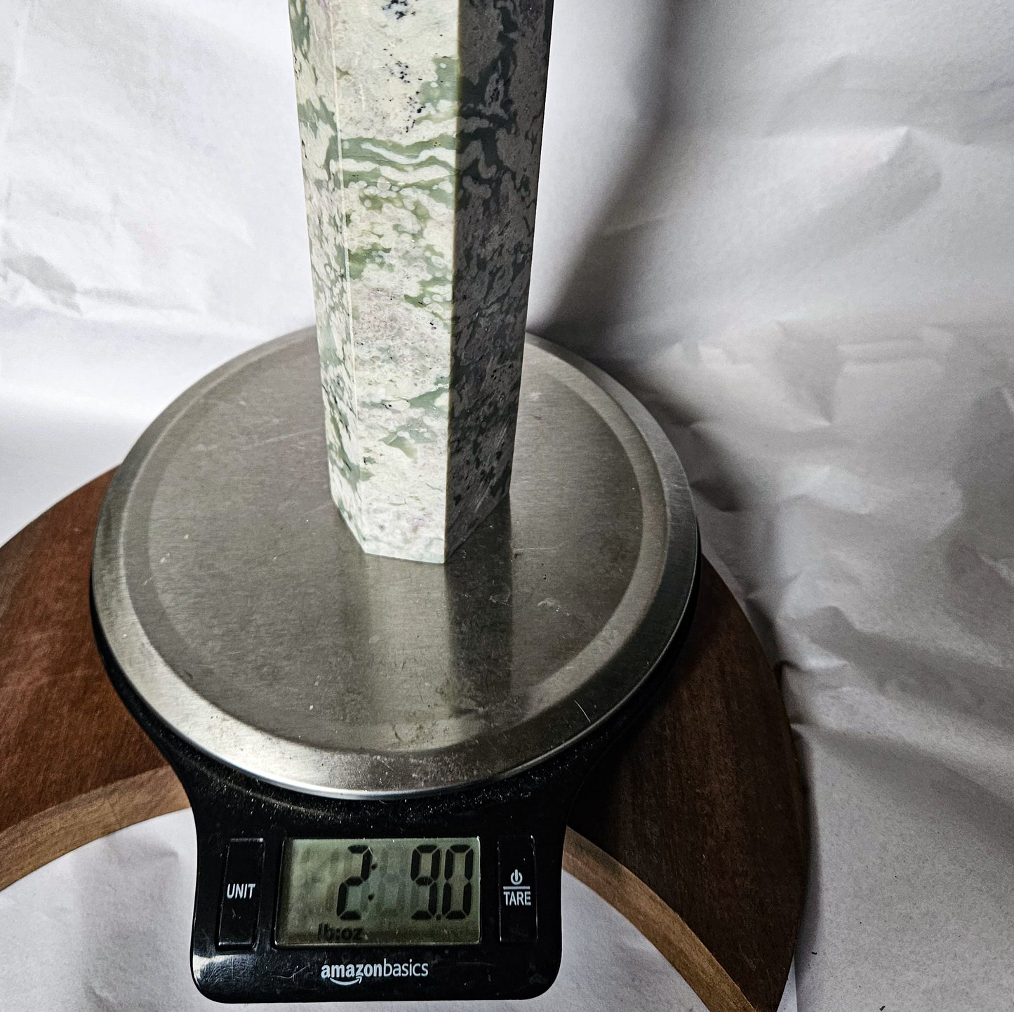 Peace Jade Tower (2 lbs 9 oz, 9.75") – Crystal Point for Harmony, Inner Healing & Emotional Balance | Polished Serpentine, Jade & White Quartz Tower for Calm Energy