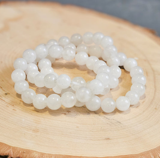 Milky Quartz Stretch Bracelet - 10mm Beaded for Patience - Natural Crystal Jewelry - Size Inclusive