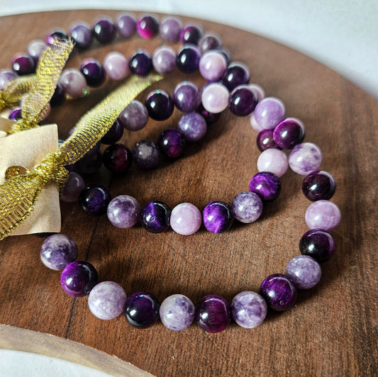 Empathic Dragon – Lepidolite and Purple Tigers Eye (dyed) Bracelet