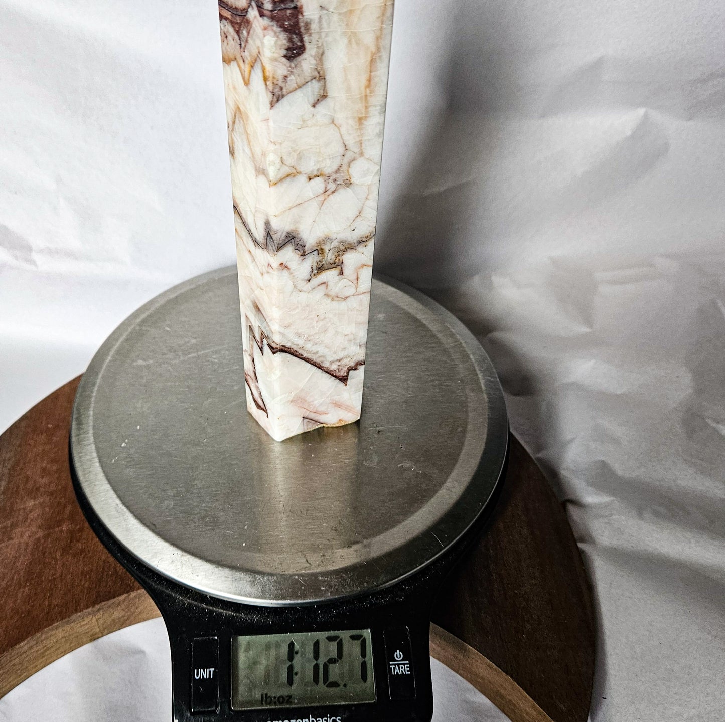 Banded Red Calcite Tower (1 lb 12 oz, 8") – Crystal Point for Vitality, Motivation & Grounded Passion | Polished Calcite Generator for Energy & Home Decor