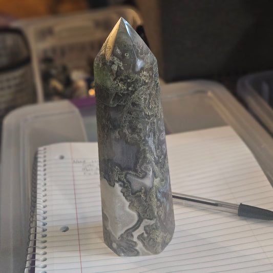Large Moss Agate Tower