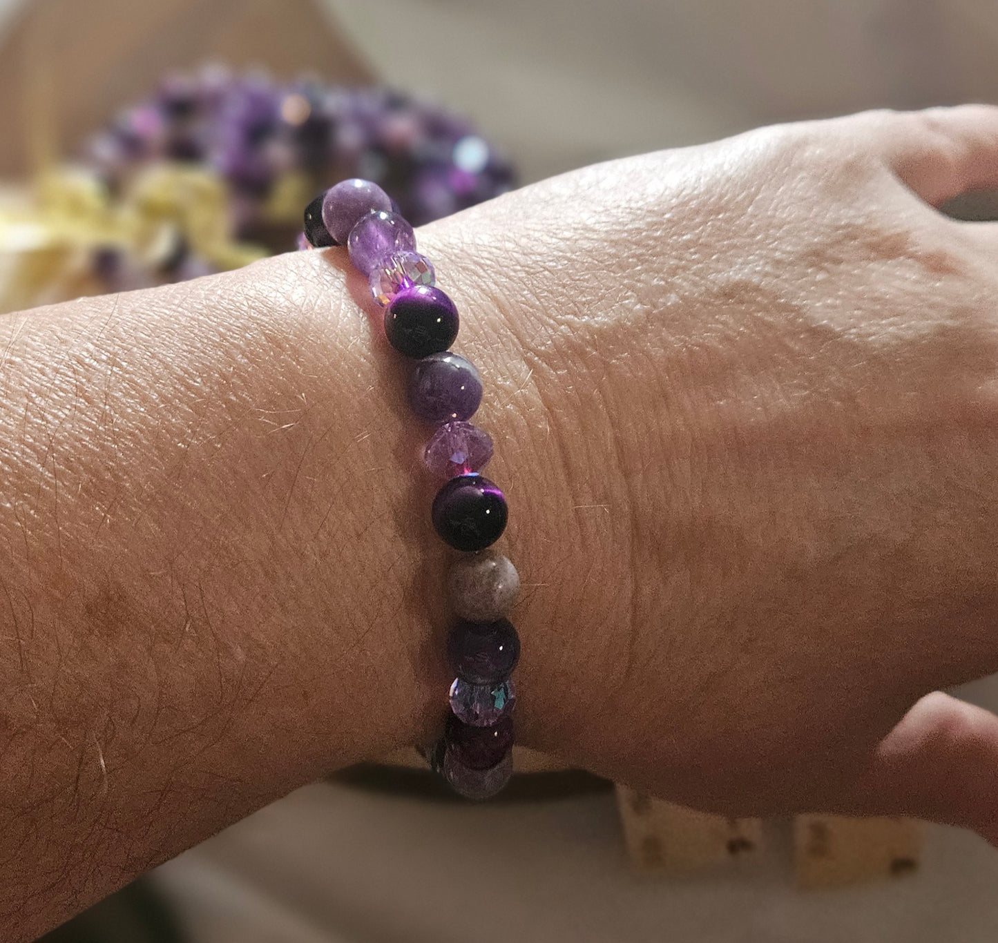 Third Eye Don't Lie – Chevron Amethyst, Lepidolite, Purple Tigers Eye (dyed) and Glass Bracelet
