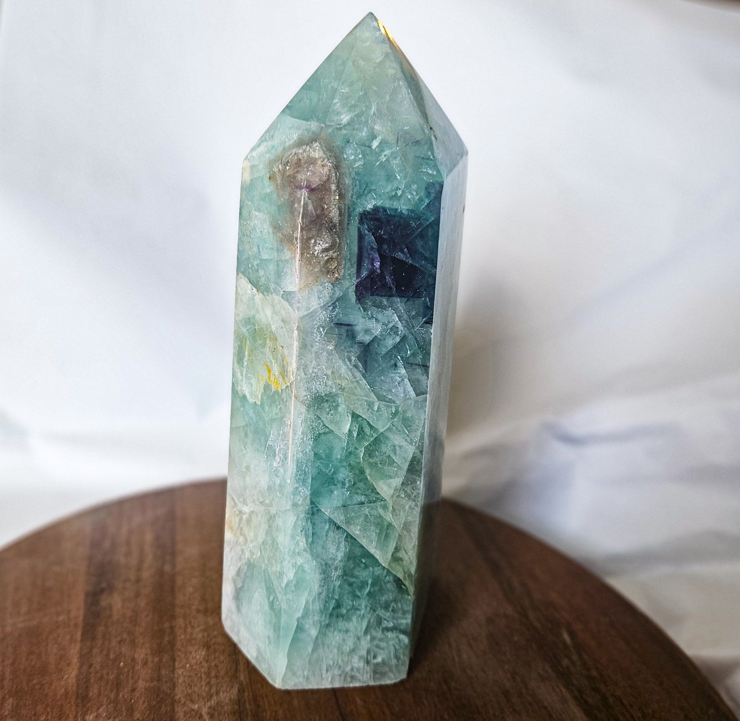 Large Rainbow Fluorite Tower (3 lbs 5 oz, 7") – Crystal Point for Clarity, Focus & Aura Cleansing | Polished Fluorite Generator for Altar or Home Energy Decor