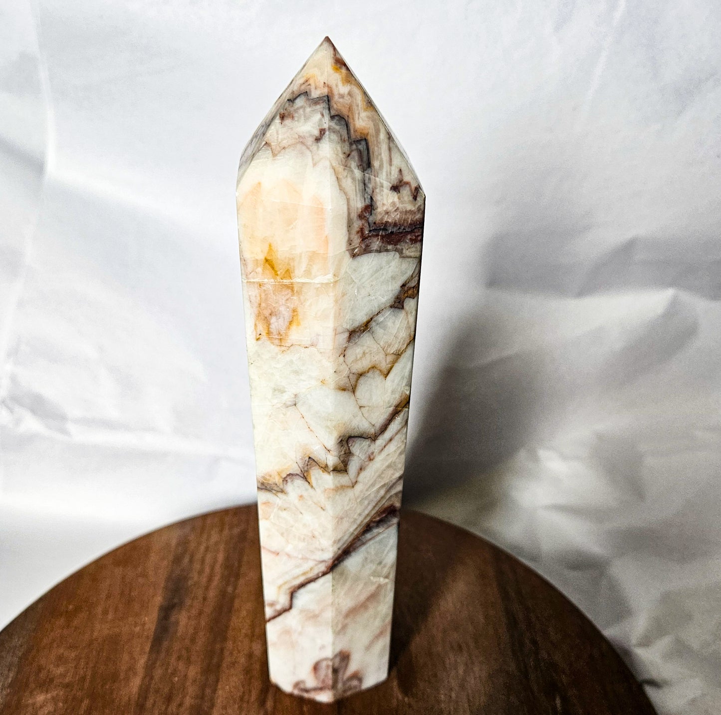 Banded Red Calcite Tower (1 lb 12 oz, 8") – Crystal Point for Vitality, Motivation & Grounded Passion | Polished Calcite Generator for Energy & Home Decor