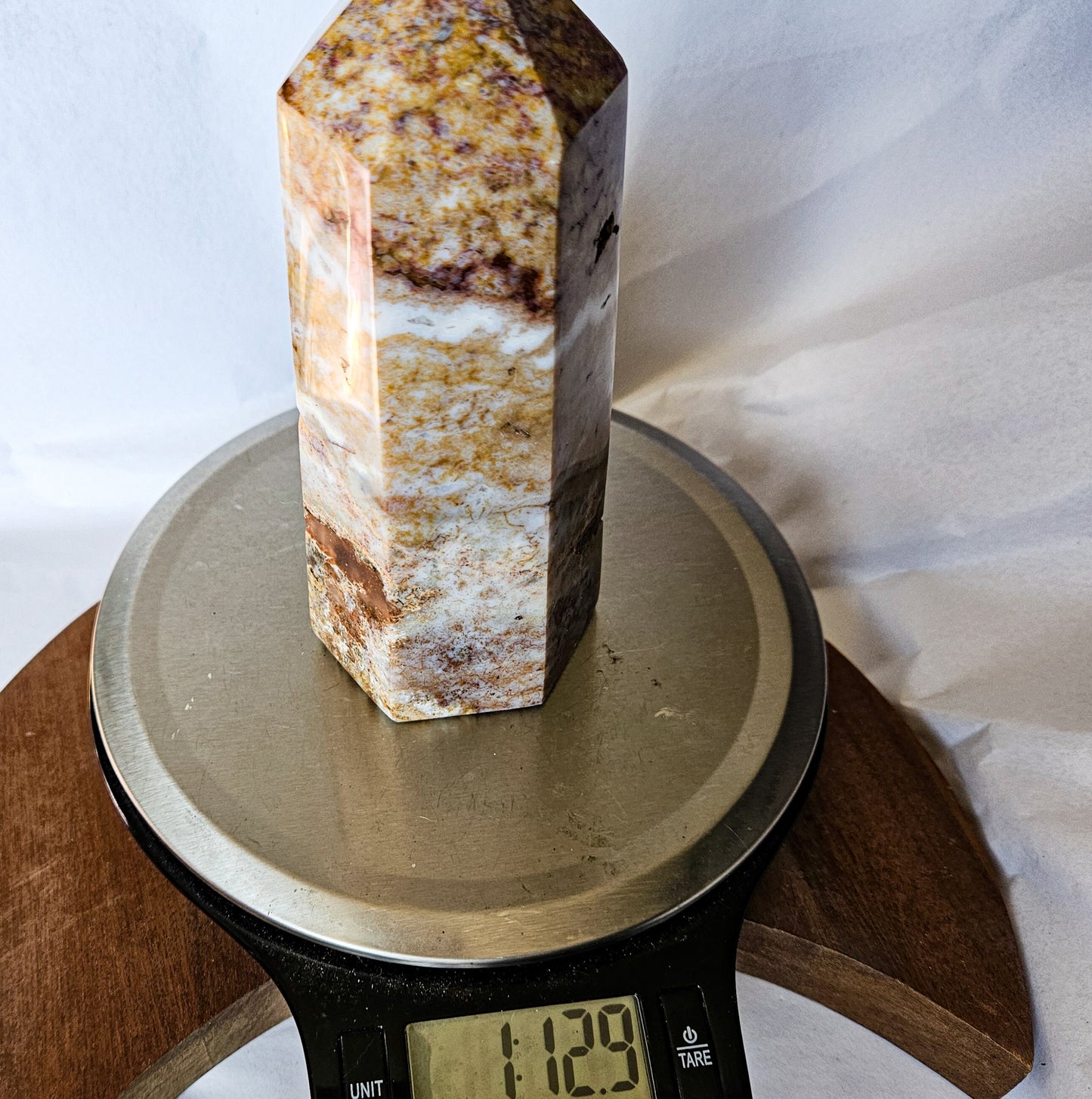 Yellow Brecciated Jasper Tower (1 lb 12 oz, 6") – Crystal Point for Strength, Stability & Confidence | Polished Jasper Generator for Grounding Energy & Home Decor