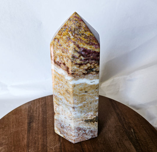 Yellow Brecciated Jasper Tower (1 lb 12 oz, 6") – Crystal Point for Strength, Stability & Confidence | Polished Jasper Generator for Grounding Energy & Home Decor