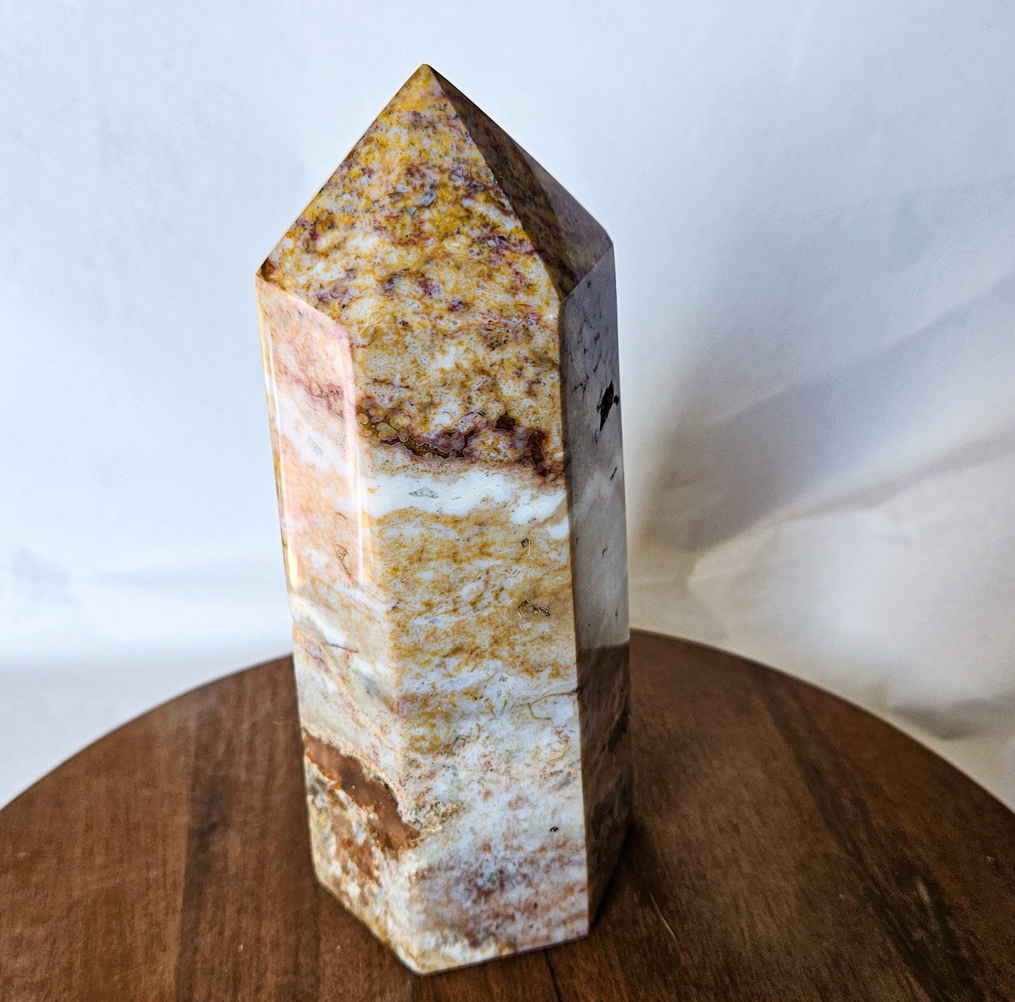 Yellow Brecciated Jasper Tower (1 lb 12 oz, 6") – Crystal Point for Strength, Stability & Confidence | Polished Jasper Generator for Grounding Energy & Home Decor