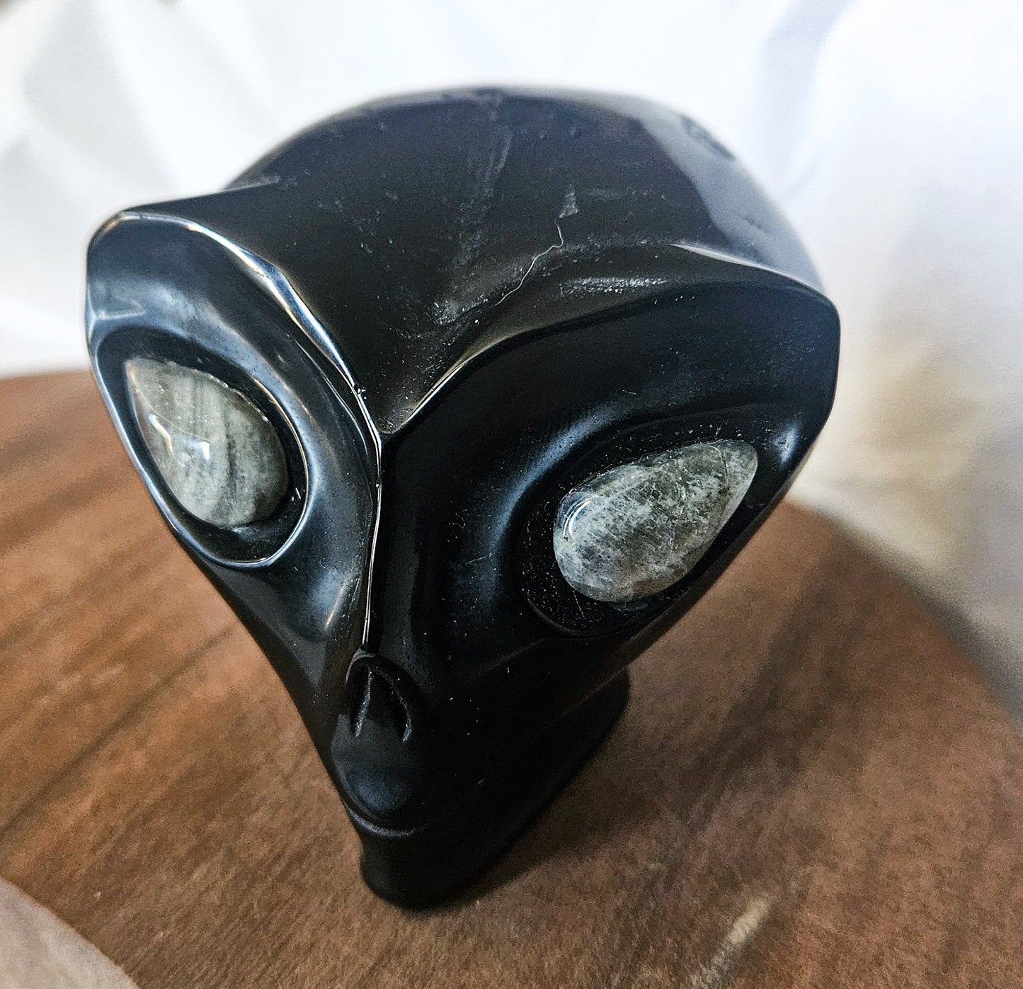 Large Obsidian Alien Head with Labradorite Eyes