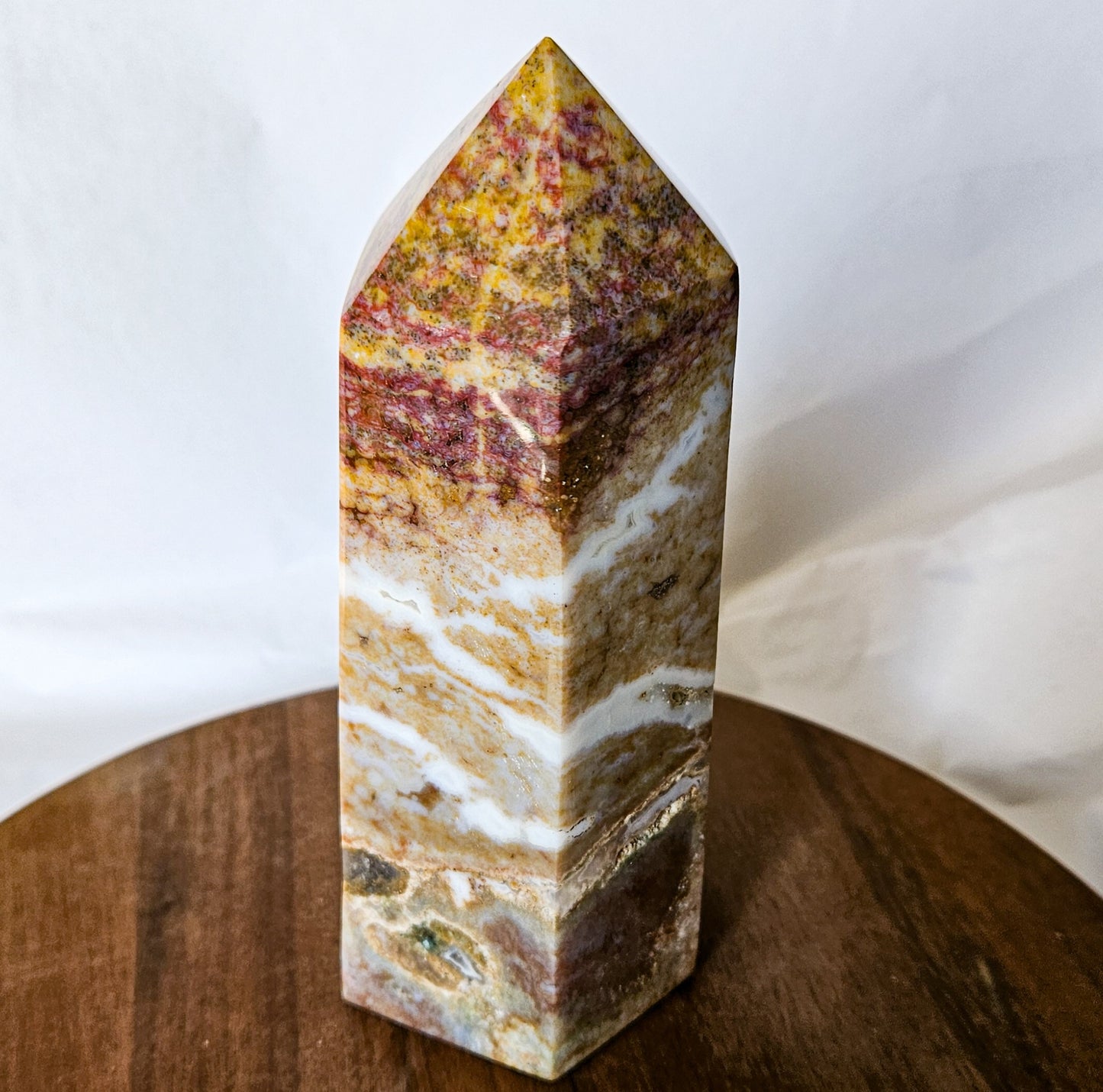 Yellow Brecciated Jasper Tower (1 lb 12 oz, 6") – Crystal Point for Strength, Stability & Confidence | Polished Jasper Generator for Grounding Energy & Home Decor