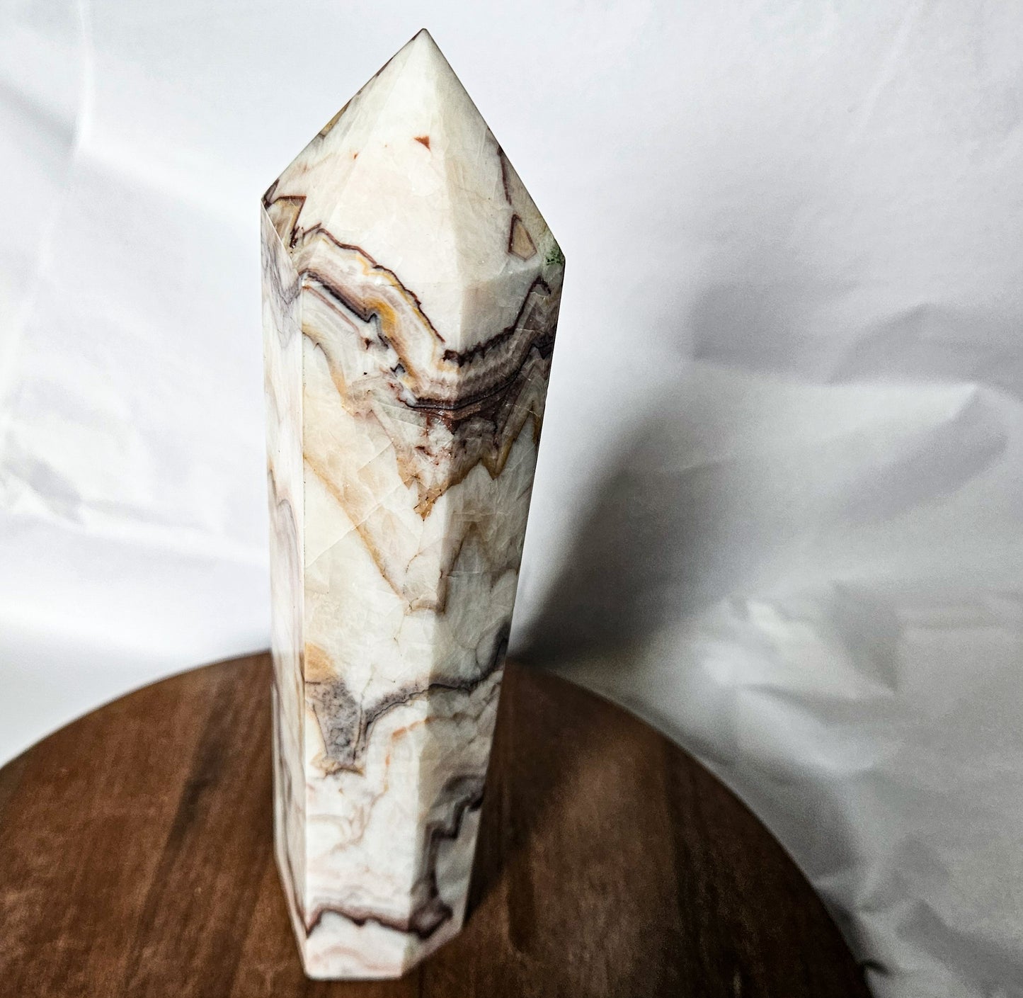 Banded Red Calcite Tower (1 lb 12 oz, 8") – Crystal Point for Vitality, Motivation & Grounded Passion | Polished Calcite Generator for Energy & Home Decor