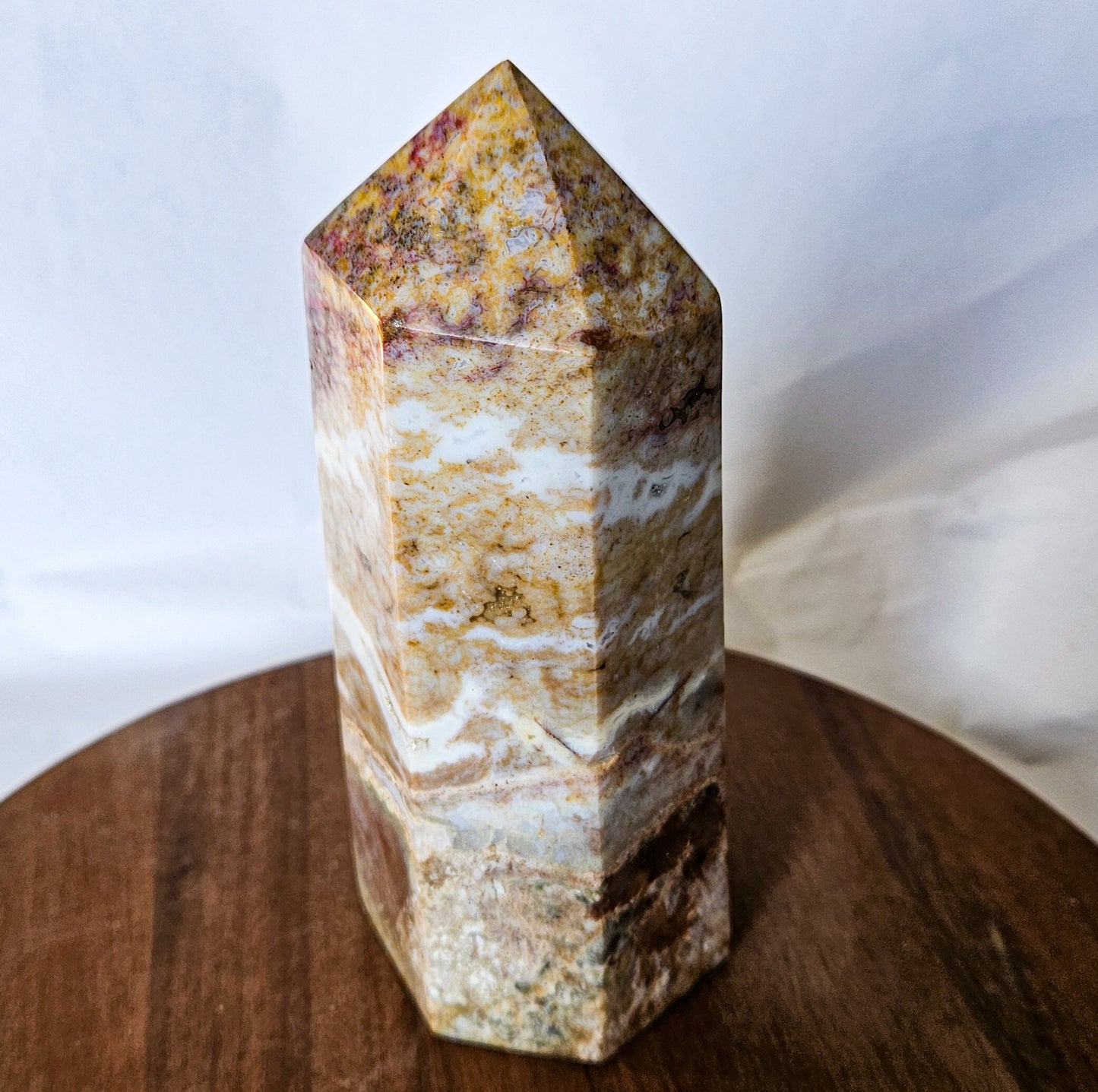 Yellow Brecciated Jasper Tower (1 lb 12 oz, 6") – Crystal Point for Strength, Stability & Confidence | Polished Jasper Generator for Grounding Energy & Home Decor
