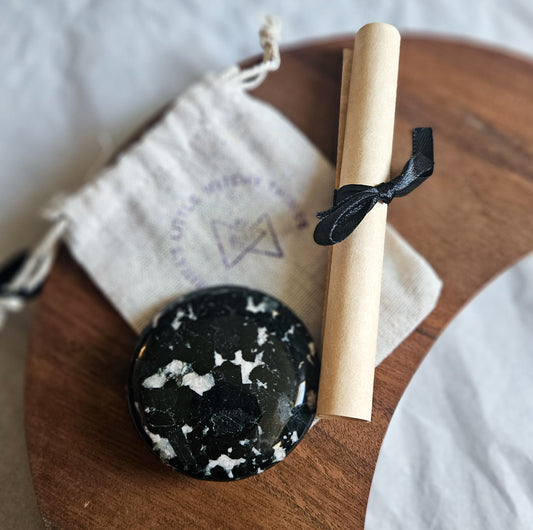 Nix the Negative Crystal Spell Bag – Black Tourmaline with Pink Feldspar and Clear Quartz