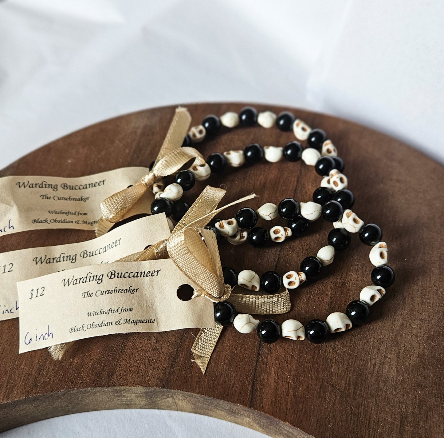 Warded Buccaneer – Obsidian with Magnasite Skulls Bracelet