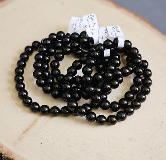 Black Tourmaline Stretch Bracelet - 8mm Beaded Jewelry - Crystals for Protection