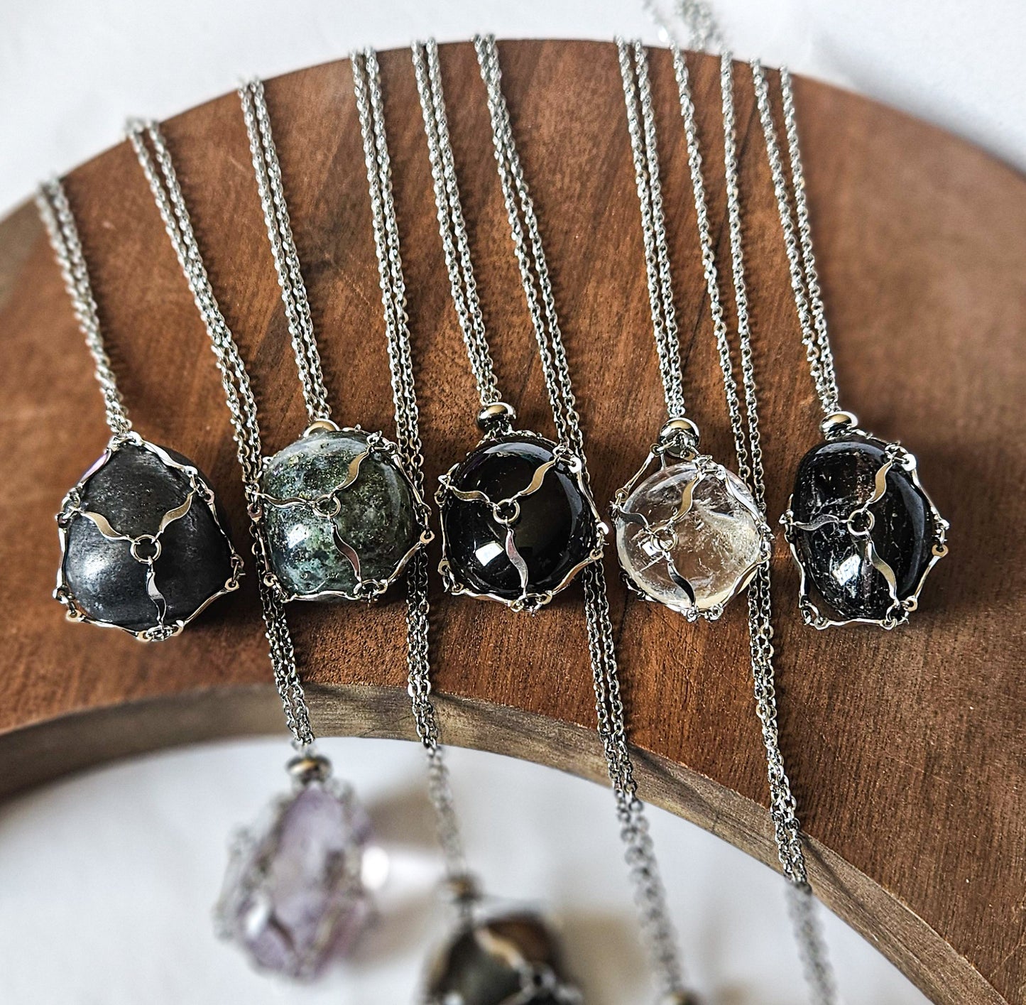 Interchangeable Crystal Cage Necklace – Stainless Steel Tumbled Stone Pendant (Includes 1 Stone) | Changeable Healing Crystal Jewelry by Sabrina’s Little Witchy Things