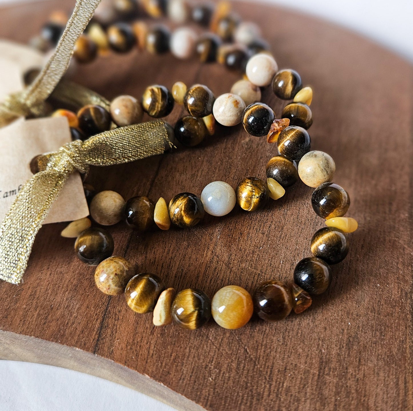 Emberwake – Tigers Eye, Mexican Crazy Lace Agate and Natural Amber Bracelet