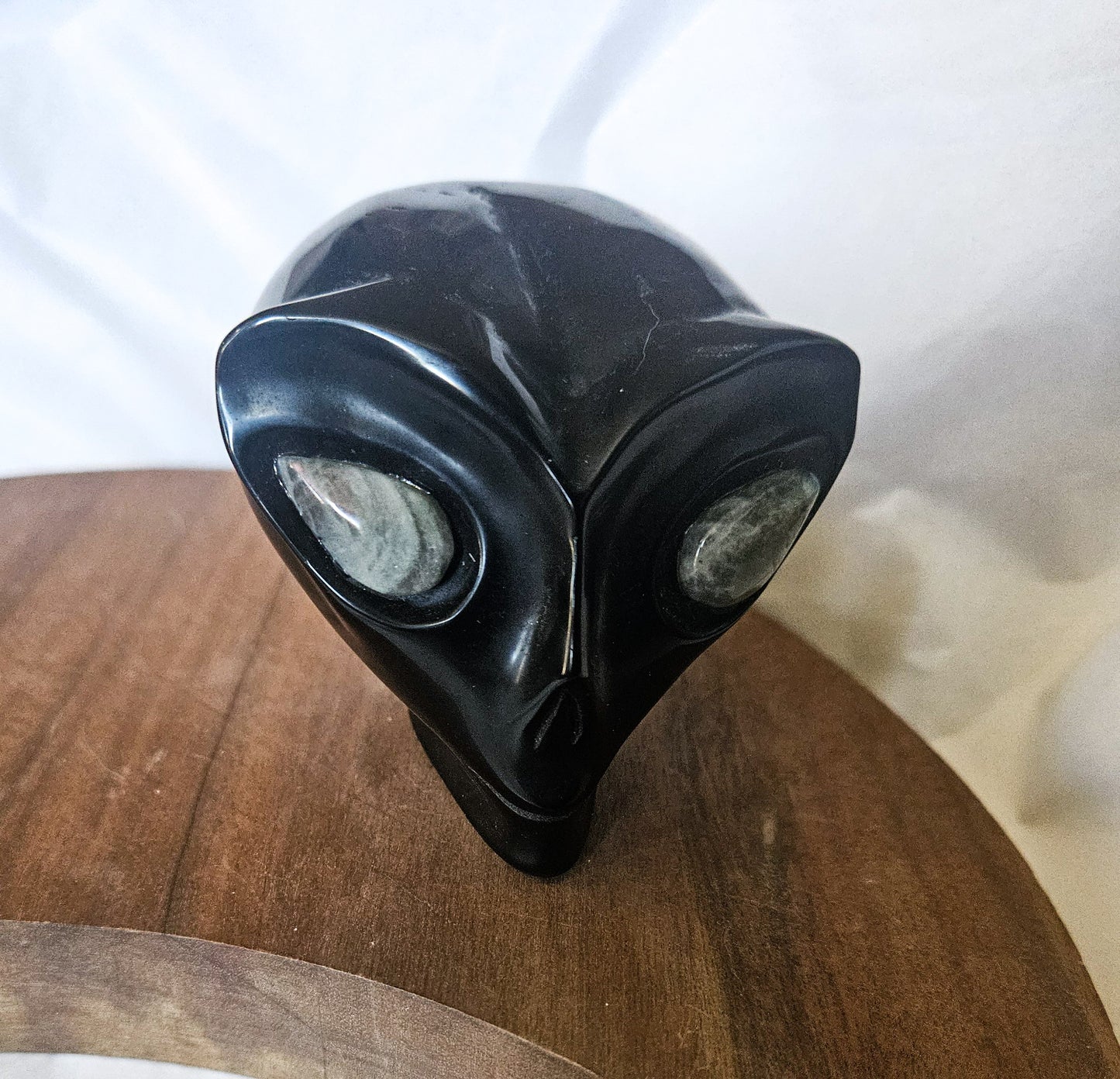 Large Obsidian Alien Head with Labradorite Eyes